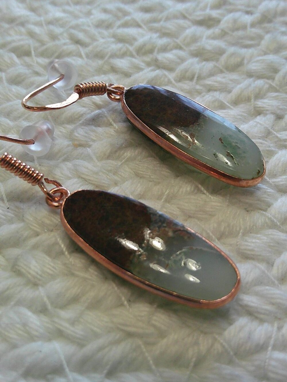 Stunning CHRYSOPRASE Handmade Copper Dangle Earrings #389F